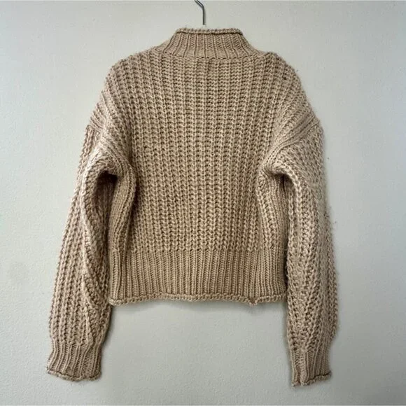 MIA JOY Chunky Knit Cropped Sweater Girls 6 Tan Brown Oversized Crop Joyfolie - Picture 2 of 7